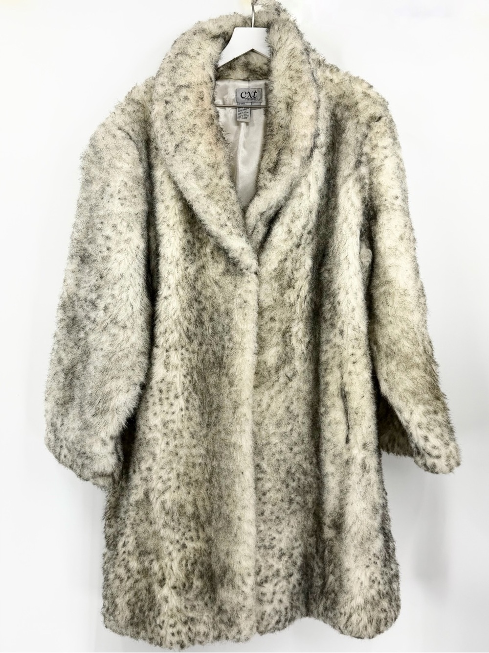 Vintage 90s CXT Classics Faux Fur Long Coat Shawl Collar Black White Size XL